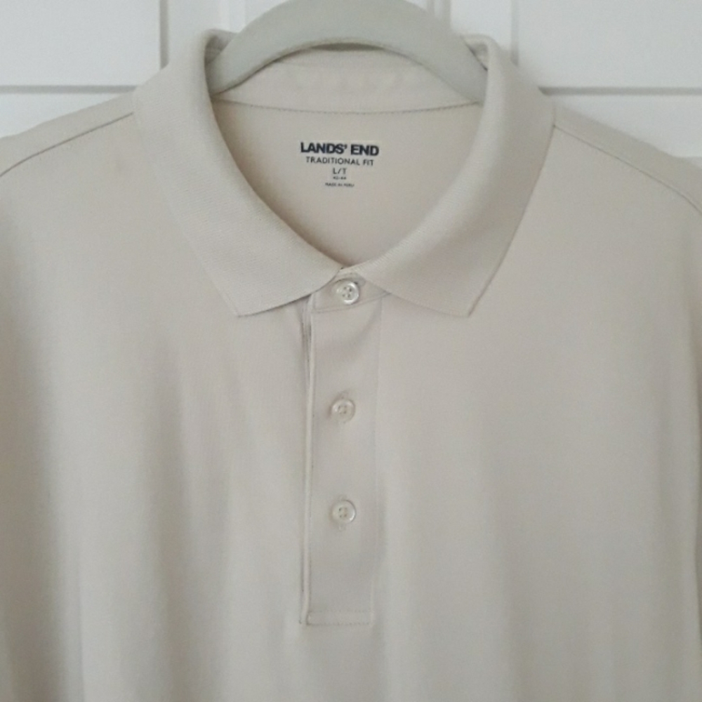 Lands' End Supima Cotton Short Sleeve Polo Shirt Men's L/T Putty/Beige Color